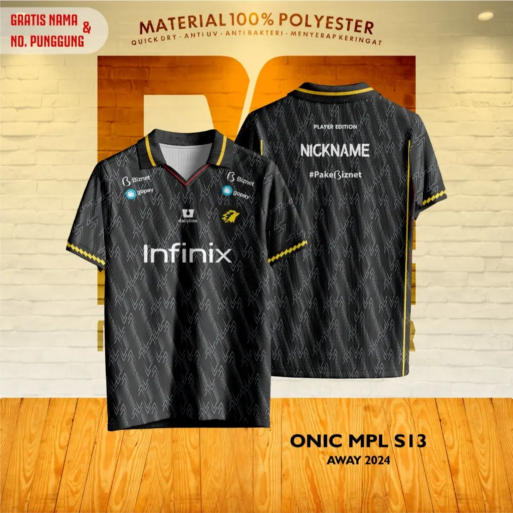 Jersey Kaos Baju Atasan SUPORTER ONIC ESPOTS MPL S13 HITAM Free NickName