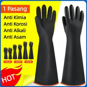 Sarung Tangan Karet Nitril/Latex Anti Kimia Anti Korosi 55cm XXL Hitam Chemical Resistance untuk Kerja Industri Sandblasting Vaporblasting Anti Alkali Asam 1 Pasang Tahan Lama Kualitas Premium Ready Stock COD Cepat Kirim Garansi Produk Original