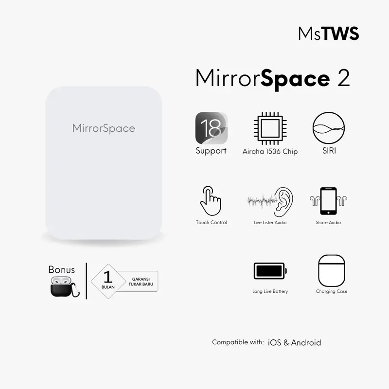 MirrorSpace 2 Wireless Charging Case TWS Bluetooth Earphone 1