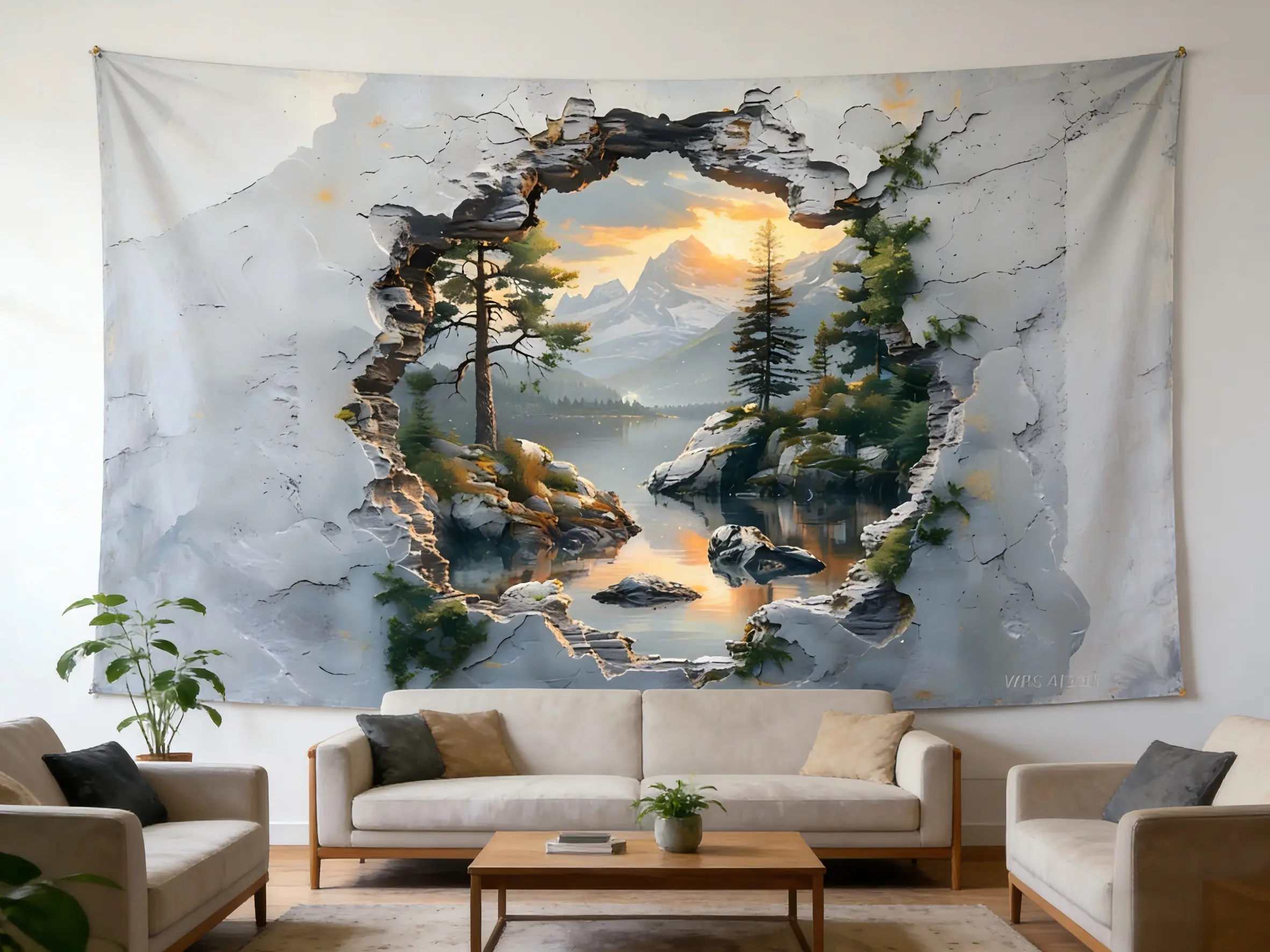 Super Indah Lubang Alami Pemandangan Gunung Air Dekorasi Poster Ruang Tamu Kamar Tidur Dinding Interior Concealer Bahan Engineering Cloth Ukuran 200x150cm High Resolution Printing Warna Cerah Anti Pudar