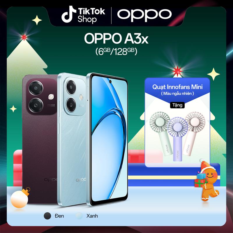 Điện Thoại OPPO A3x 6GB 128GB | Tặng Kèm Quạt Cầm Tay InnoFans Mini | Bền Bỉ | Kháng Đa Chất Lỏng | Sạc Nhanh 45W | Bảo Hành 1 Năm | Hàng Chính Hãng