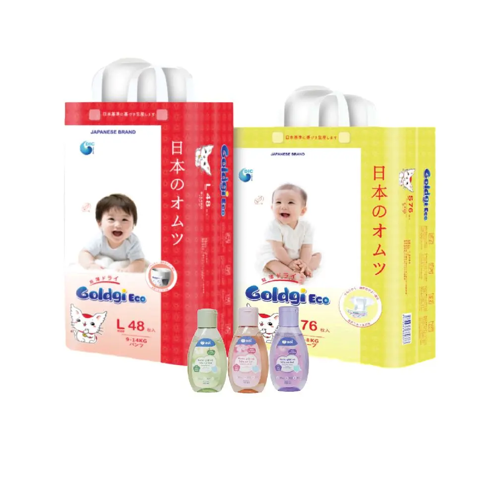 [2 BỊCH KÈM QUÀ] Combo 2 Bịch Bỉm Goldgi Eco Tặng 1 Chai Nước Giặt Xả Aoi 100ml