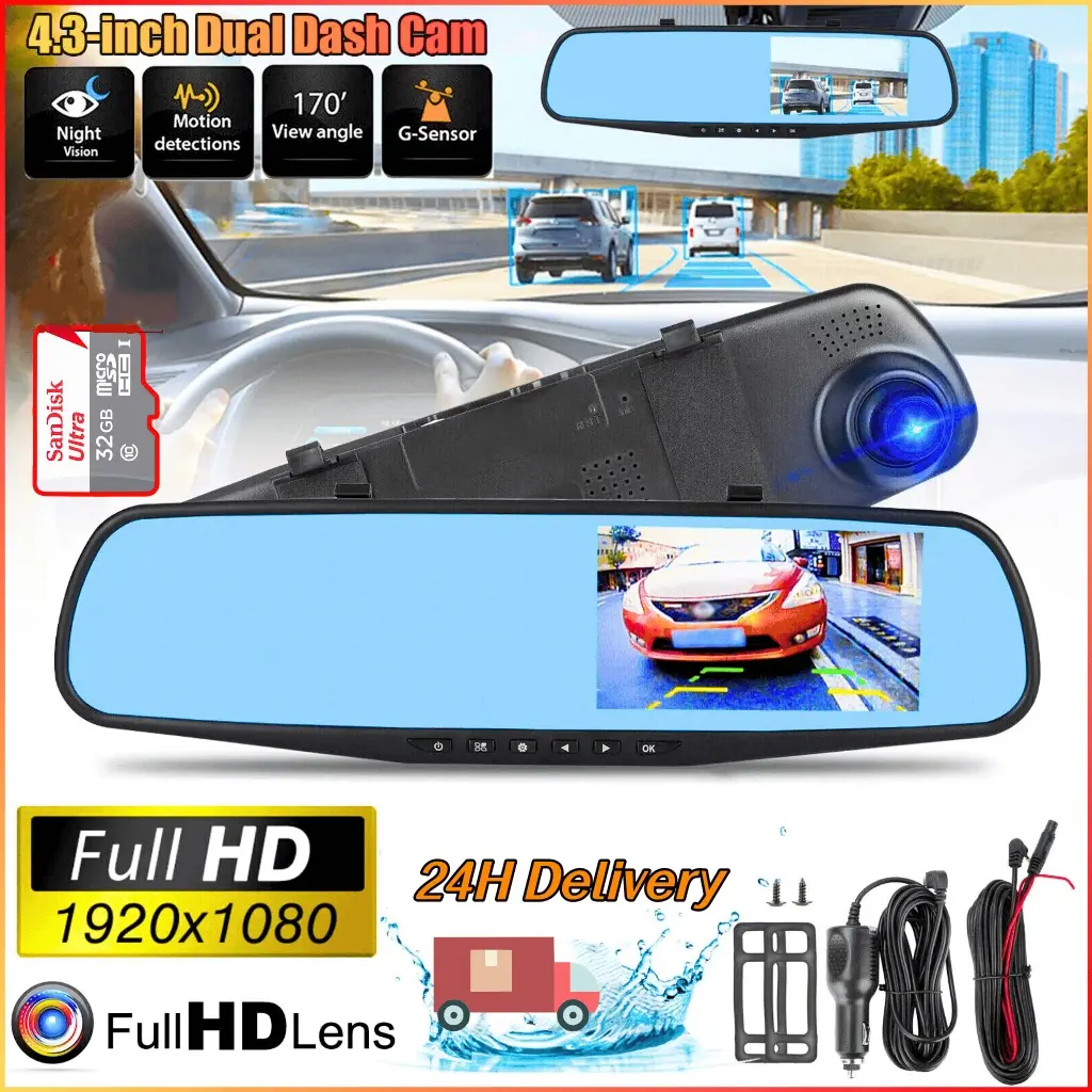 2 Lens Car Camera Dash Cam Kamera Dasbor 1080P Dual Lens Loop Recording WiFi 4.3" IPS Layar Sentuh 1080P Night Vision Dual Lens Perekaman Loop