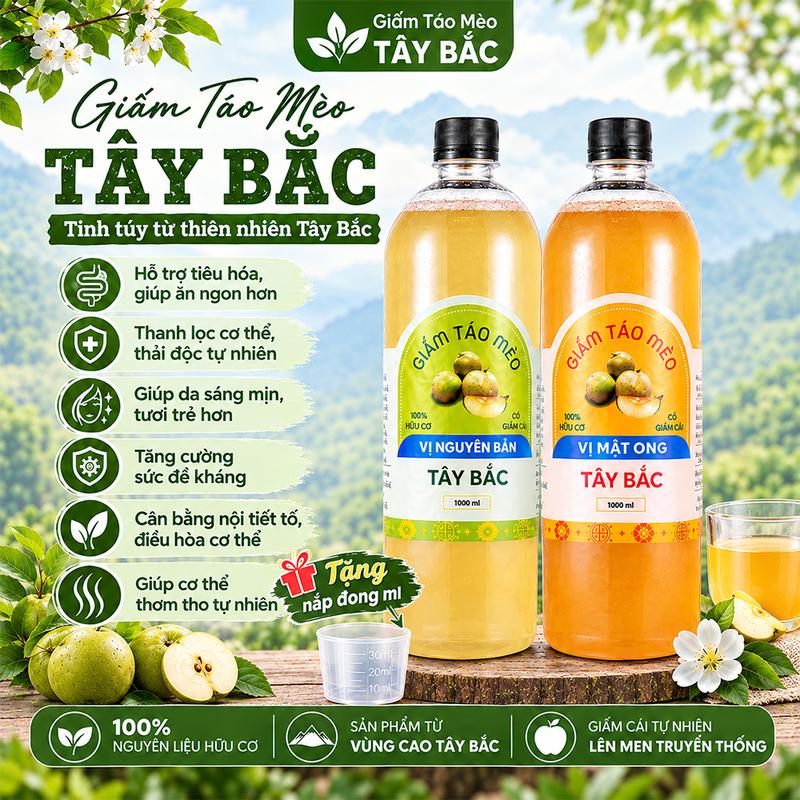 Giấm Táo Mèo Hữu Cơ Tây Bắc - Dấm Táo Mèo Chính Hãng Vị Chua Thơm Ngon Dễ Uống