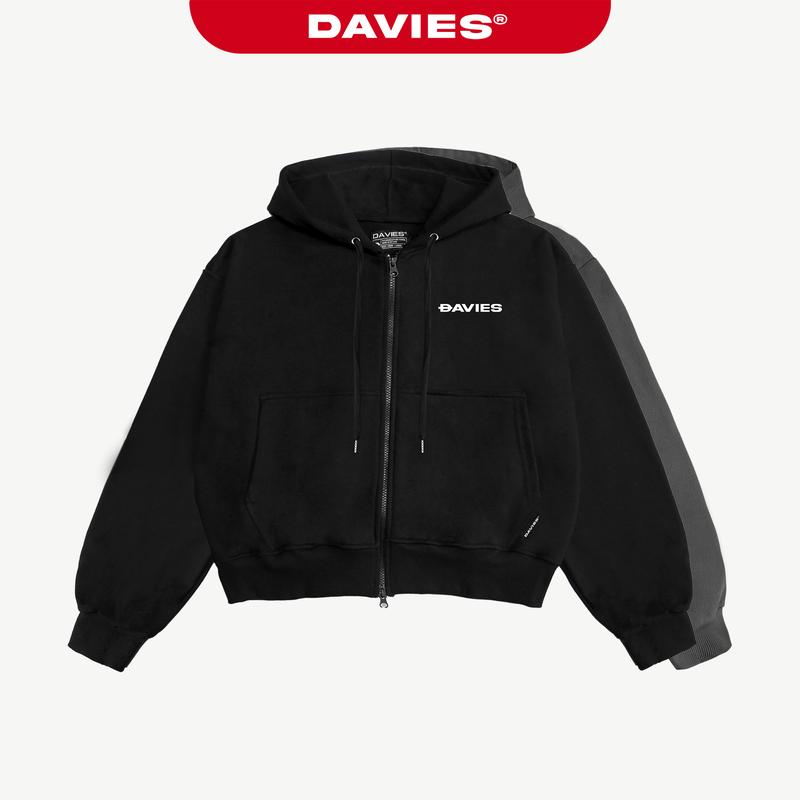 Áo khoác hoodie zip local brand nam nữ có nón màu đen xám Boxy Daviesism DAVIES jacket I D33-AK6