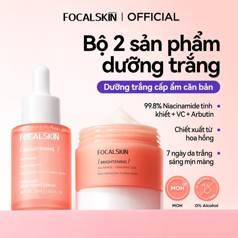 【COMBO tiết kiệm FOCALSKIN Tinh chất Serum BrightBalance 15ml + Kem dưỡng BrightBalance TranexamicAcid 30g hỗ trợ dưỡng da tươi tắn x2 hiệu quả | Skincare Arbutin Brightening
