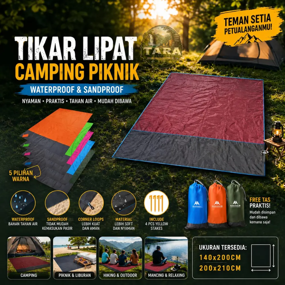 TaffSPORT Tikar Lipat Matras Camping Piknik Outdoor Waterproof 140x200cm 200x210cm