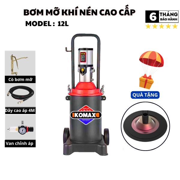  KOMAX Máy Bơm Mỡ Hơi 12L 40L - Tỷ Lệ Áp Lực 40:1 Áp Lực Nén 0.6-0.8MPa - Dây Thủy Lực Cao Áp 4 Mét 