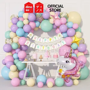 DINOSO Balon Set Karangan Balon Tema Unicorn 147pcs Balon Dekorasi Ulang Tahun Anak