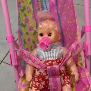 Mainan Boneka Stroller Lengkap Nangis Mama Papa dengan Troli Bayi Anak Perempuan Plastik Dolls Toys