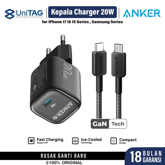 Promo ANKER Kepala Charger GaN 35W 30W 20W for iPhone 17 16 15 14 13 12 ...