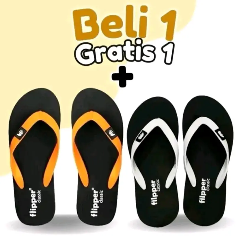 Beli 1 Gratis 1 Sandal Jepit Filpper Fipper Flipper Pria Dan Wanita Kasual Karet Sendal Hitam 0