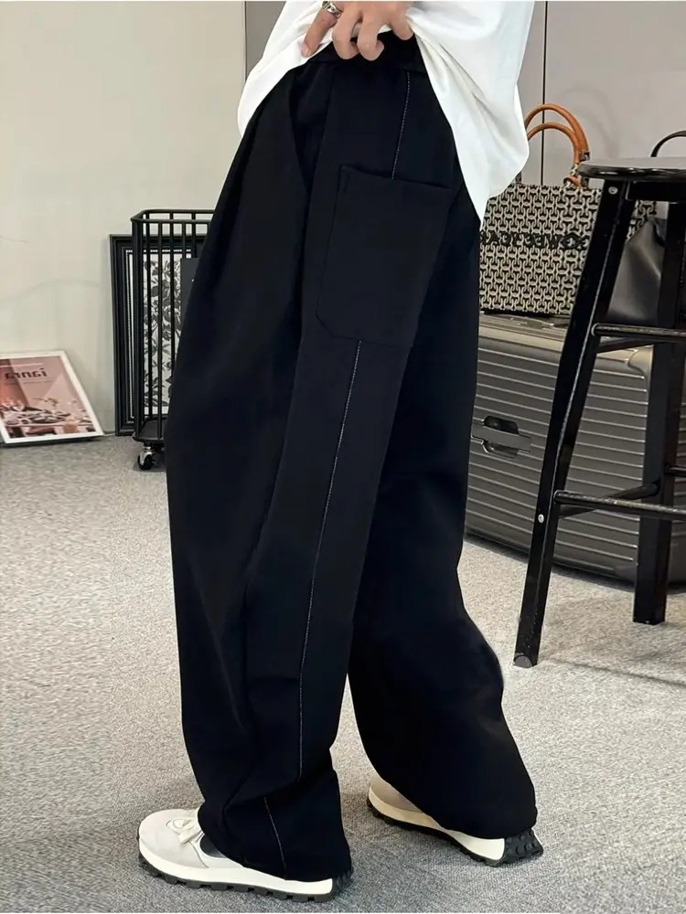 24 Fall Fashion Trend Niche Versatile Wide Leg Loose High Street Bright Line Scimitar Pants Sweatpants 2024