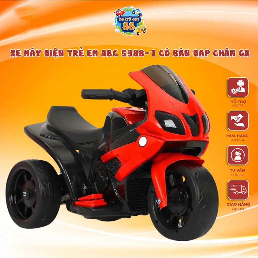 Xe Máy Điện Đồ Chơi Trẻ Em mã 5388 E lec Tri Có Bàn Đạp Ga Trọng Tải 20kg Độ Tuổi Phù Hợp 3-4 Tuổi  Xe trẻ em 88