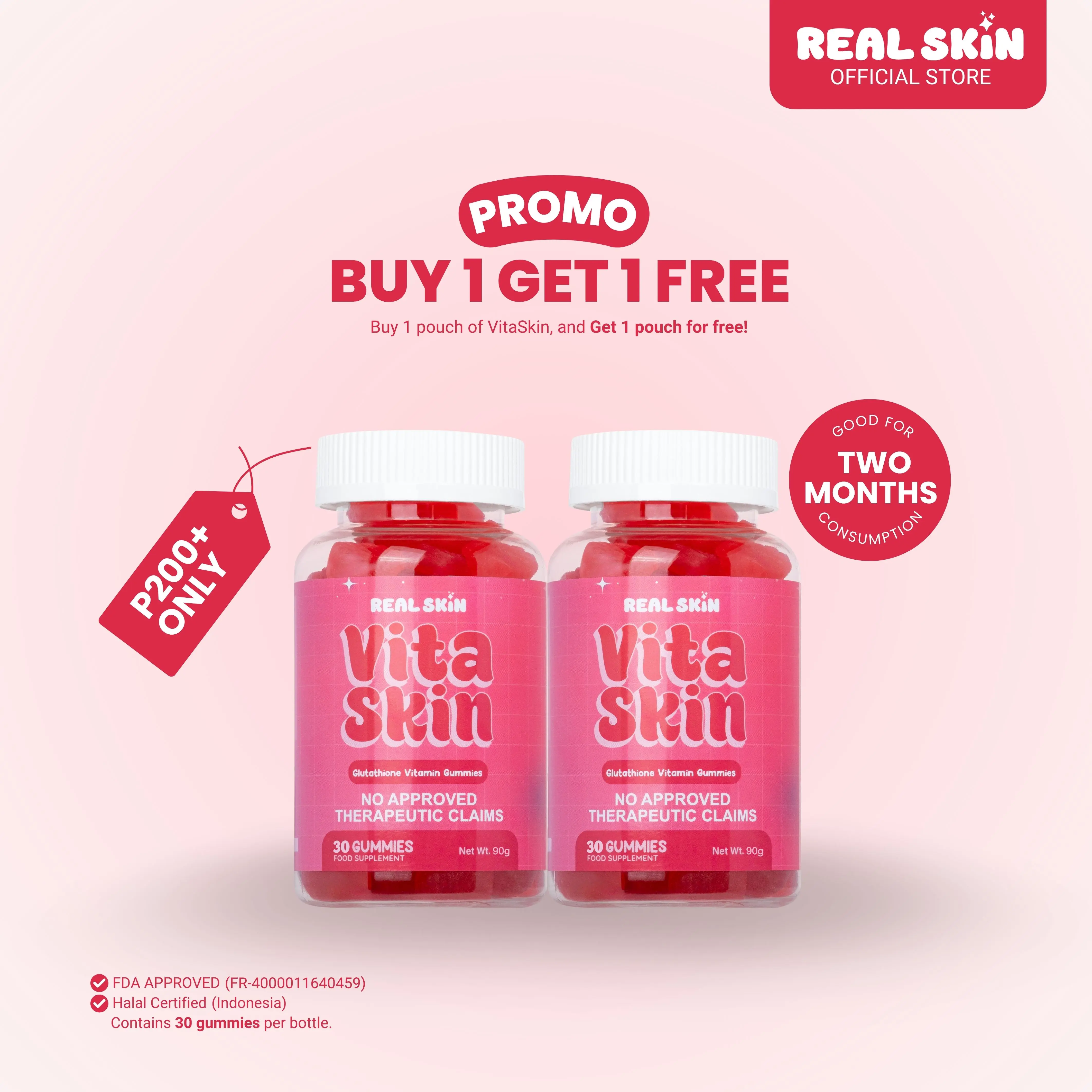 Real Skin VitaSkin Gluta Gummies - Buy 1 Take 1 Pouch, 60 Pcs Total, All  Natural and