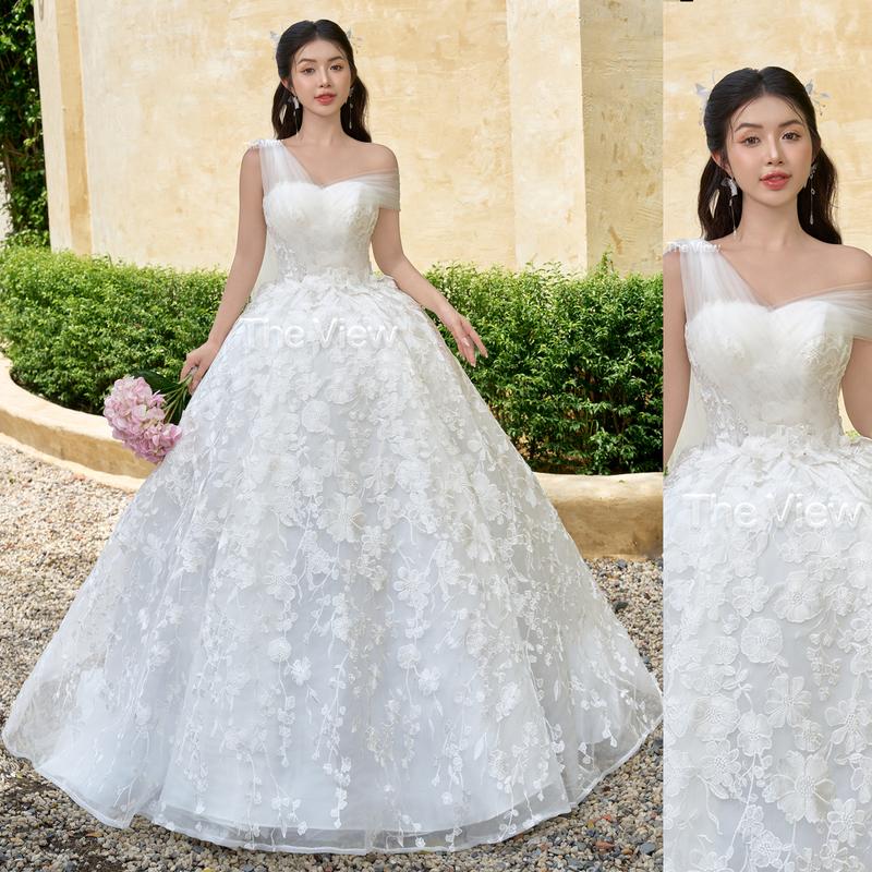   Tặng tùng   Váy cưới ren 2025 tay áo cánh tiên dáng xòe chất ren LUXURY from xòe mặc đại lễ mã 356 