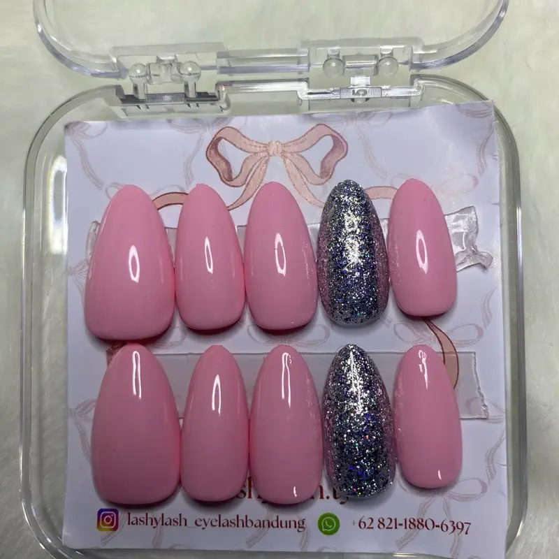 press on nails pink glitter 0