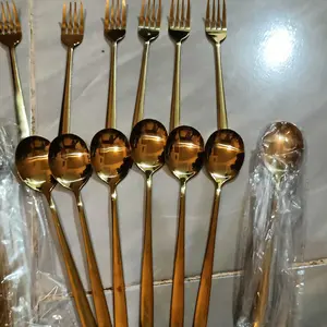 [EXCLUSIVE JORDI ONSU] TEXANIA Set Sendok Garpu Korea Stainless Steel Tebal Anti Karat Gold & SIlver Isi Total 24pcs Kitchenware