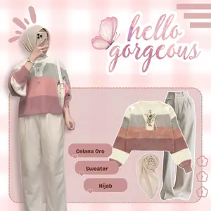 Setelan 3IN1 Wanita Cute Outfit (CELANA ORO PANTS - HARUKA SWEATER RAJUT - HIJAB SEGI EMPAT) - SL027