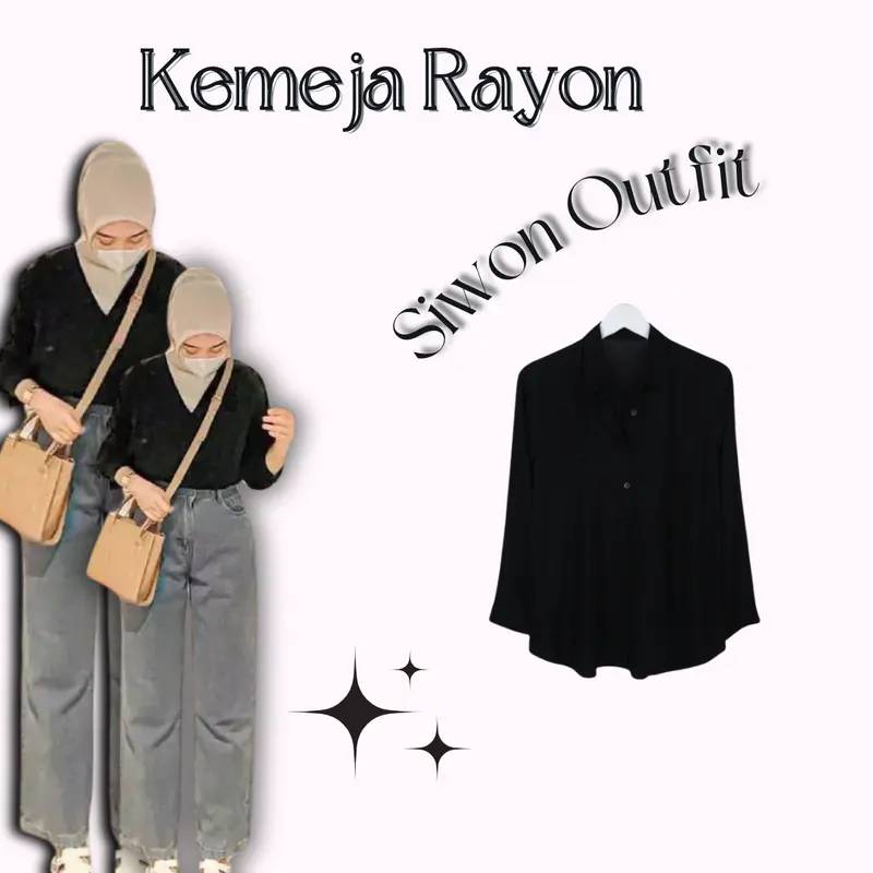 Oneset Kekinian Oneset Kece 3in1 Siwon Outfit (Kemeja Hitam+Jeans snow black+Bella square Khaki)021 3