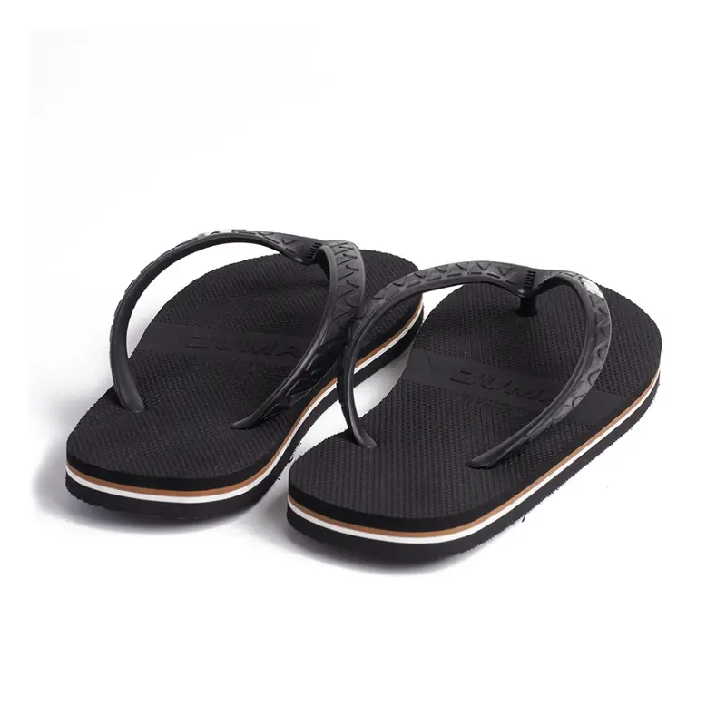sandal Zuma Men Stripe 7 Black Brown, Sandal Jepit Pria Karet Polos, Hitam Coklat 3