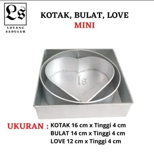 1 SET ISI 3 PCS LOYANG MINI KOTAK 16 CM, BULAT 14 CM LOVE 12 CM GALVALNIS/LOYANG 3 MACAM/LOYANG TERMURAH kue