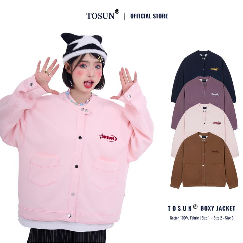 Áo Khoác Nỉ 2 Da Form Rộng TOSUN Thiết Kế Cổ Tàu Cá Tính Thêu K12