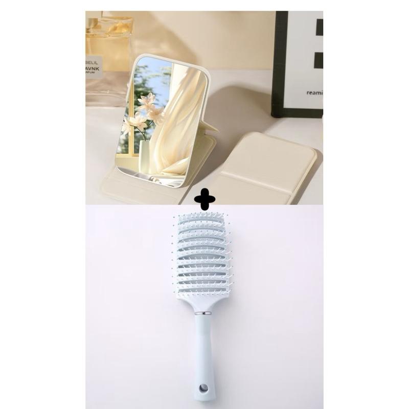 Combo Gương Soi Mini Cầm Tay Da Pu TẶNG Kèm Lược Bán Nguyệt