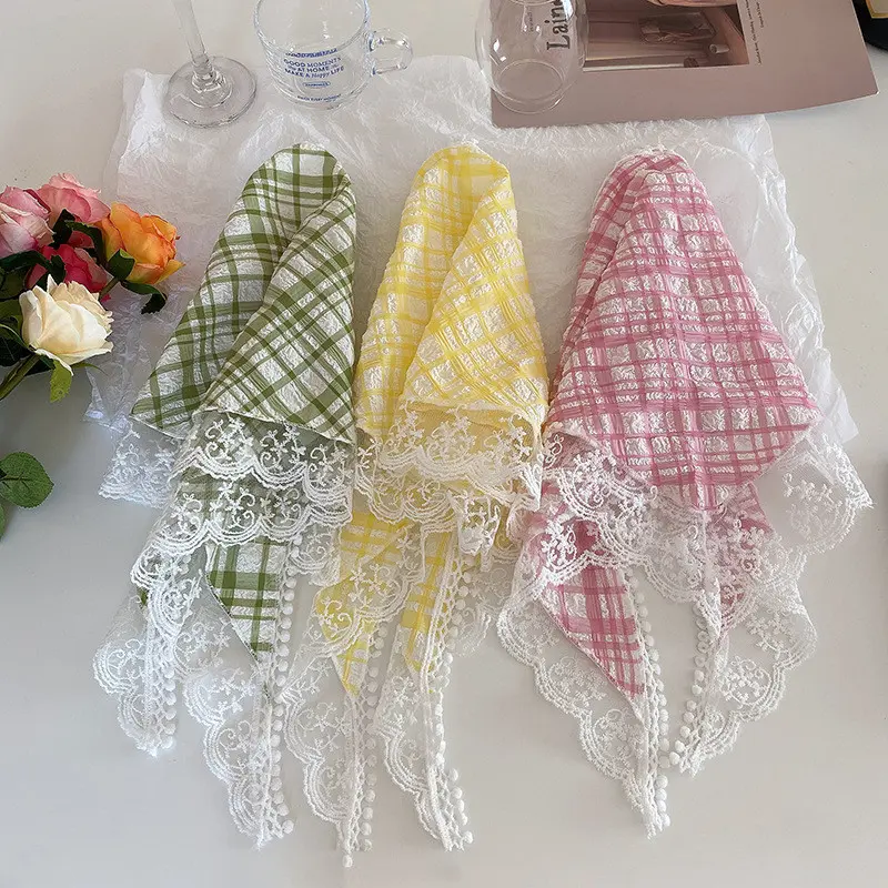 Town Shell - Crinkle Tartan Aesthetic Raw Lace Scarf / Syal Korea 7
