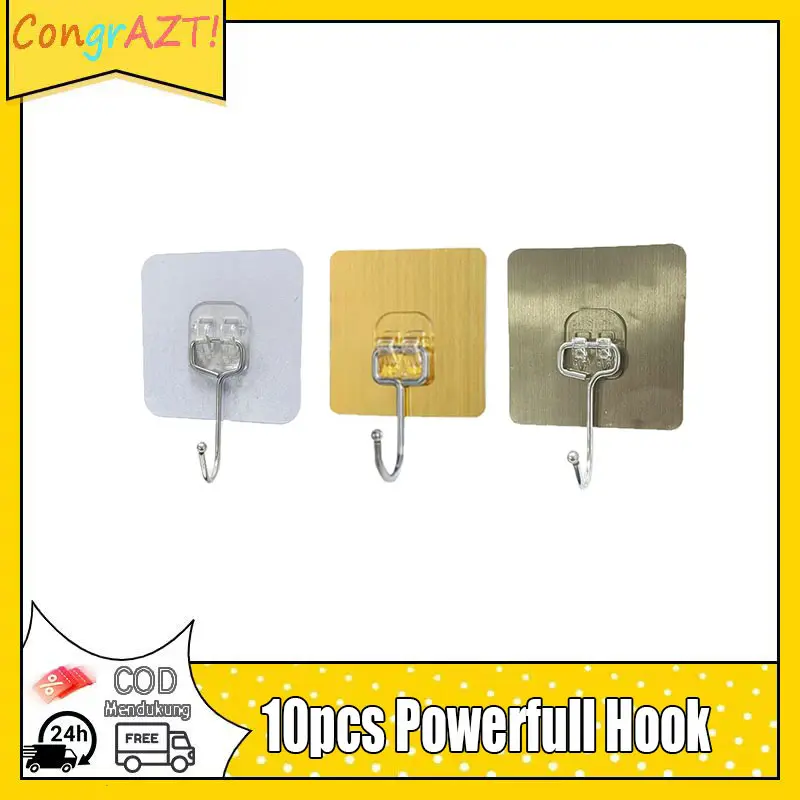 STERIL PLUS Powerfull Hook (10 PCS) Gantungan Tempel Hook Multifungsi Kait Pintu Dinding Tembok Keramik Hanger Emas