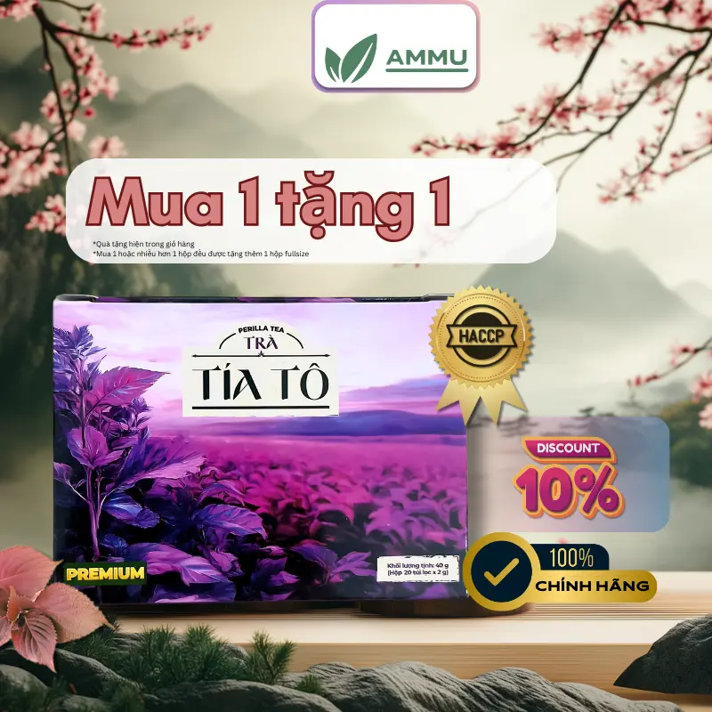 [Mua 1 tặng 1] Trà Tía Tô Túi Lọc Ammu Chè Thảo Mộc Tiện Dụng Đẹp Da Giảm Đau Nhức Xương Tốt Cho Người Bị G út Hộp 20 Túi