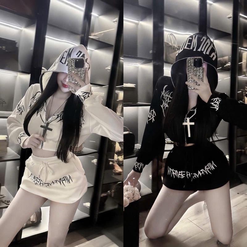  Set Bộ Áo Khoá Mũ Mix Chân Váy Năng Động Cá Tính Chất Nỉ 2 Da  sb934 