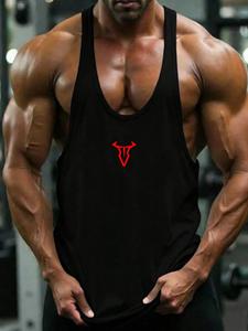 Camiseta tipo tank para hombre con estampado minimalista, cordones, cuello en U profundo, mezcla de algodón transpirable, camiseta muscular ligera que absorbe la humedad, para culturismo, entrenamiento y actividades urbanas.