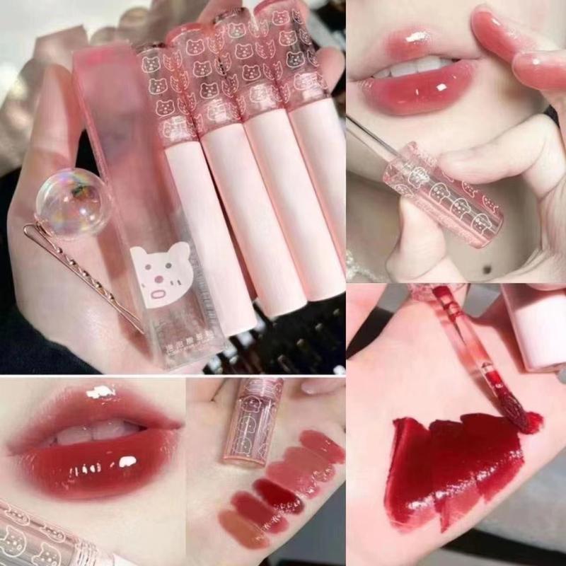 COD-Men Môi Hình Gấu Hoạt Hình, Son Môi Dạng Lỏng Mềm Nhẹ / Mờ / Son Dưỡng Môi / Trang Điểm Môi Không Thấm Nước, Men Thủy Tinh Tráng Gương, Son Môi Dạng Nước, Gấu Bong Bóng, Dễ Thương, Trang Điểm Môi Tráng Gương / Quà Tặng