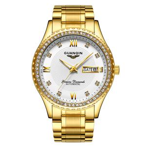 GUANQIN Men's Watch Stainless Steel Men's Self-Winding Watches with Date Diamond Formal Business Wristwatch Mechanical Watches Waterproof Luminous Mens Watch/White/Blue/Gold