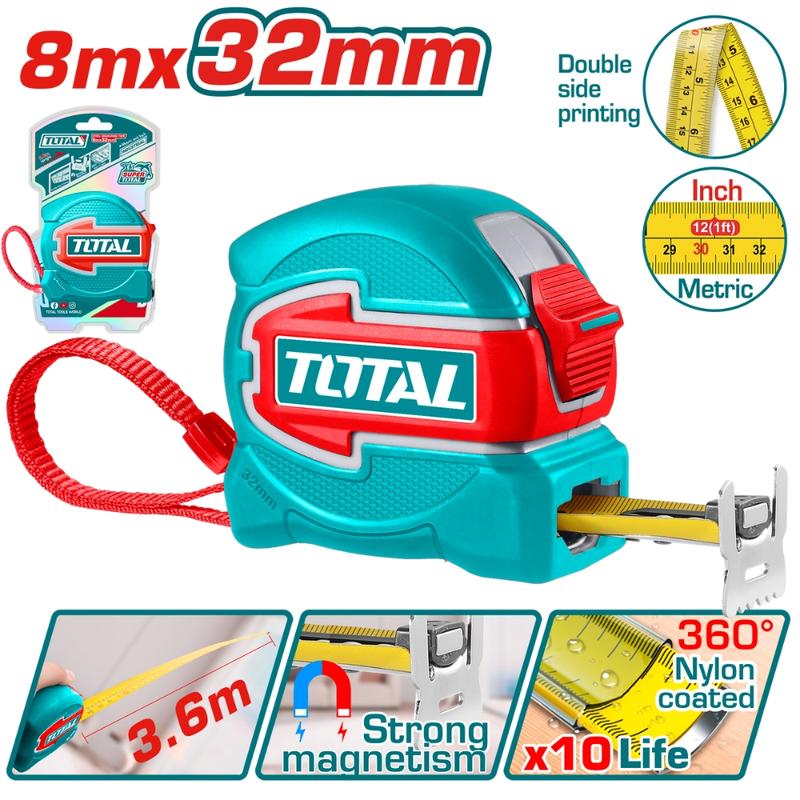  Thước kéo thép nền vàng 5MX32MM  8MX32MM  TOTAL TMT80532 TMT80832 