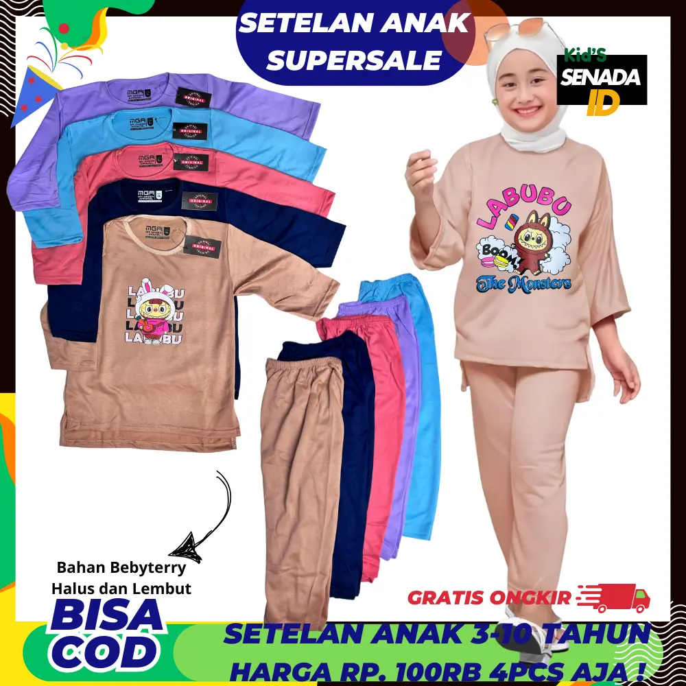 𝐒𝐄𝐍𝐀𝐃𝐀 𝐊𝐈𝐃'𝐒 [PAKET 4Pcs Warna Random] - Baju Anak Panjang Karakter Lucu Dan Unik Untuk Usia 3-10 Tahun Bahan Bebyterry Halus Dan Lembut Adem Dipakai