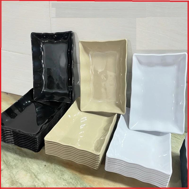 Combo 5-10 Đĩa nhựa Phíp chữ nhật Việt Nhật mầu đen, mầu trắng đĩa đựng hoa quả bánh kẹo nhà hàng