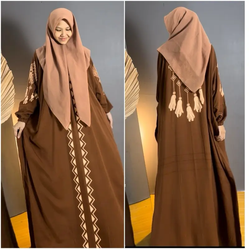 Kaftan Maimunah Terbaru Rayon Jumbo Adem Nyaman Tebal Busui Gamis Cantik Wanita Muslim Mewah Elegan Murah Dress Remaja Dewasa Syari Motif Panjang Kondangan Lebaran Formal Hitam 3