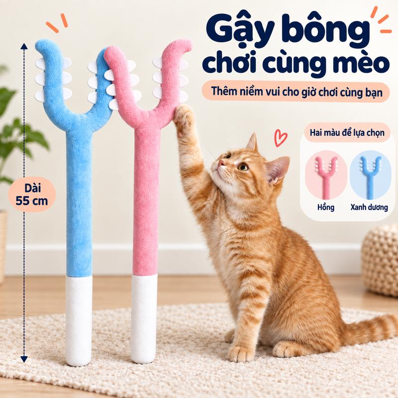 Đồ chơi cho mèo, gậy trêu mèo bọc vải bông hình chữ U dài 55cm, chơi tương tác cùng chủ