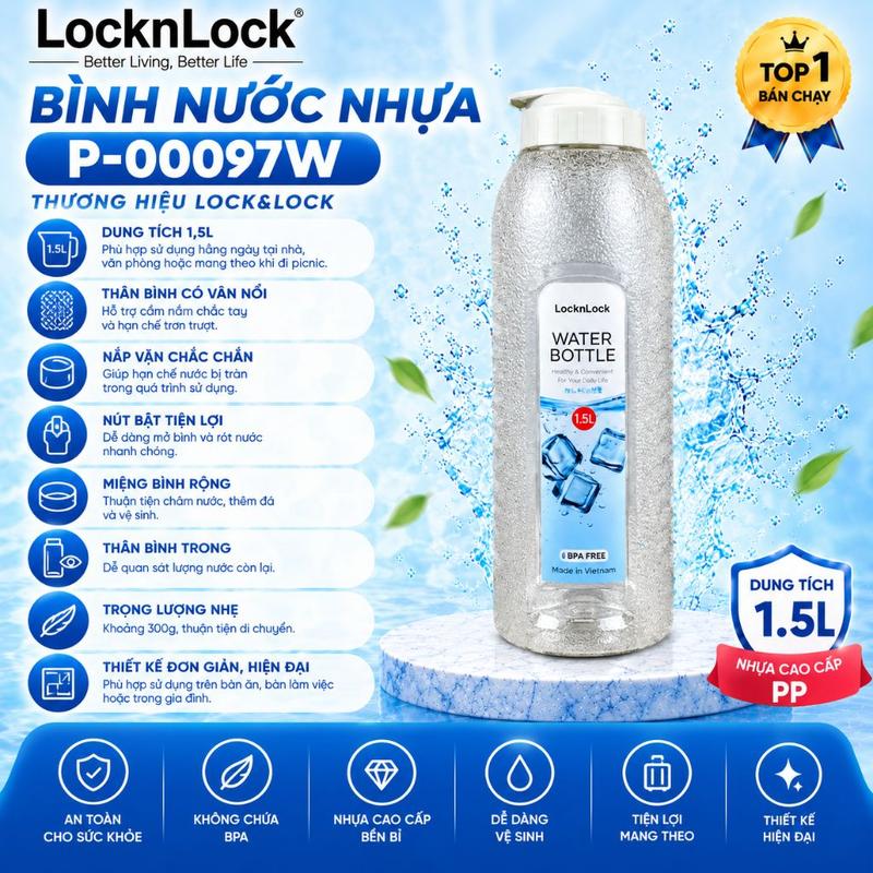 Bình Nước Nhựa Lock&Lock P-00097W – Bình Nước Cá Nhân Tiện Dụng, Thiết Kế Gọn Nhẹ, Dễ Mang Theo