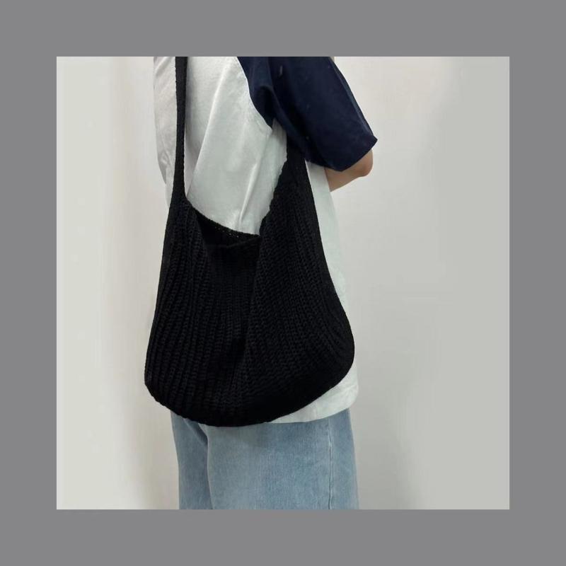 Product Introduction of New minimalist knitted bag Korean version single shoulder women's bag versatile commuting leisure shopping bag finished high-capacity tote bag 11