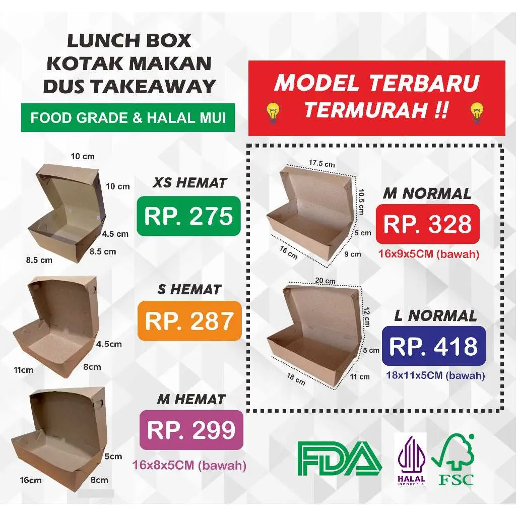 LUNCH BOX PAPER / KOTAK MAKAN / DUS KRAFT COKLAT TAKEAWAY / DUS NASI / KOTAK NASI