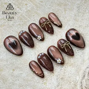 BBE Nails Studio Pres On Nails Cate Eyes - Fake Nails Warna Mahogany Free Lem tolkit