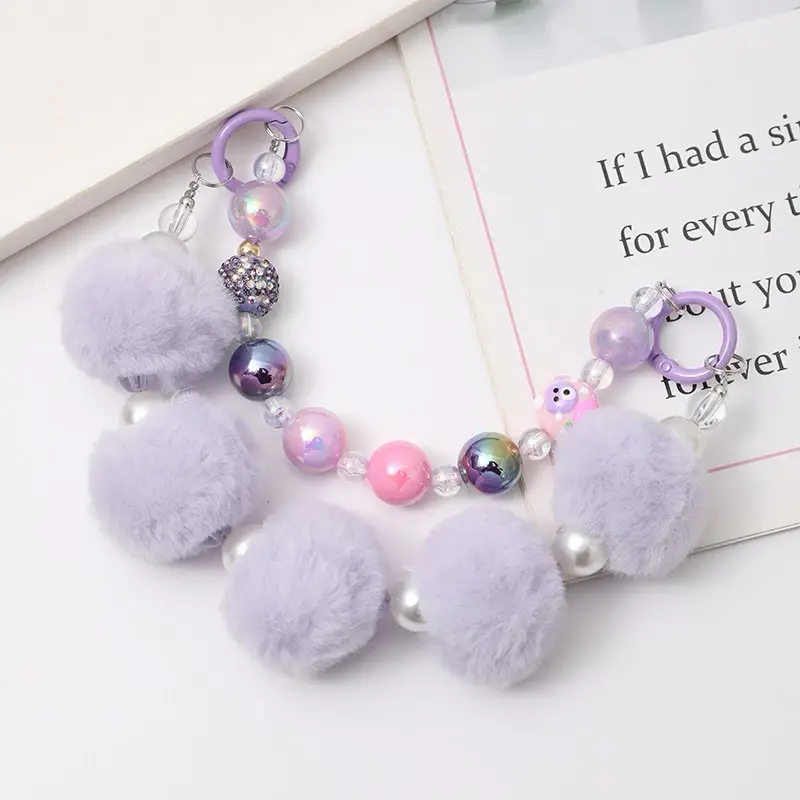 JJ08 Gantungan HP Pompom Ball Strap Phone Bag Charm Gantungan Manik Kunci dan Tas Wanita 4