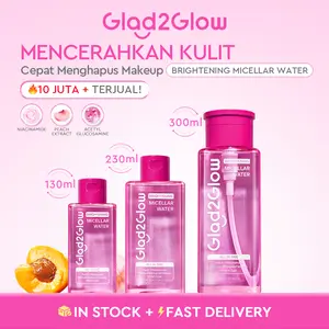 Glad2Glow Brightening Micellar Water 130ml / 230ml / 300ml-Rich in Niacinamide Skintint Glow Booster Powerstay All in One For All Skin Type Menghapus Makeup Waterproof Meratakan Warna Kulit Mengembalikan Kesegaran Glowingnya Seharian G2G