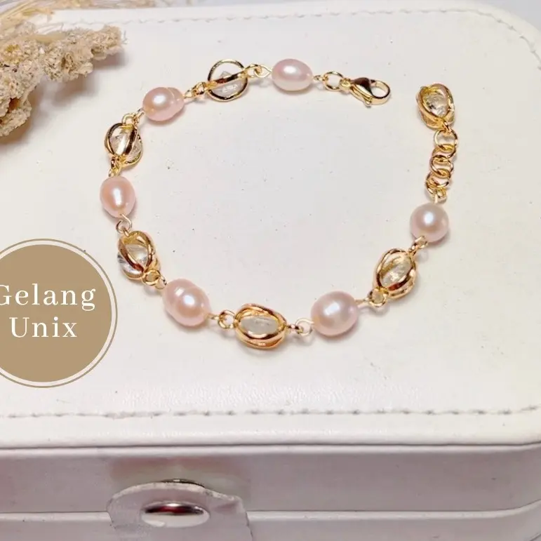Gelang kristal titanium mix mutiara lombok