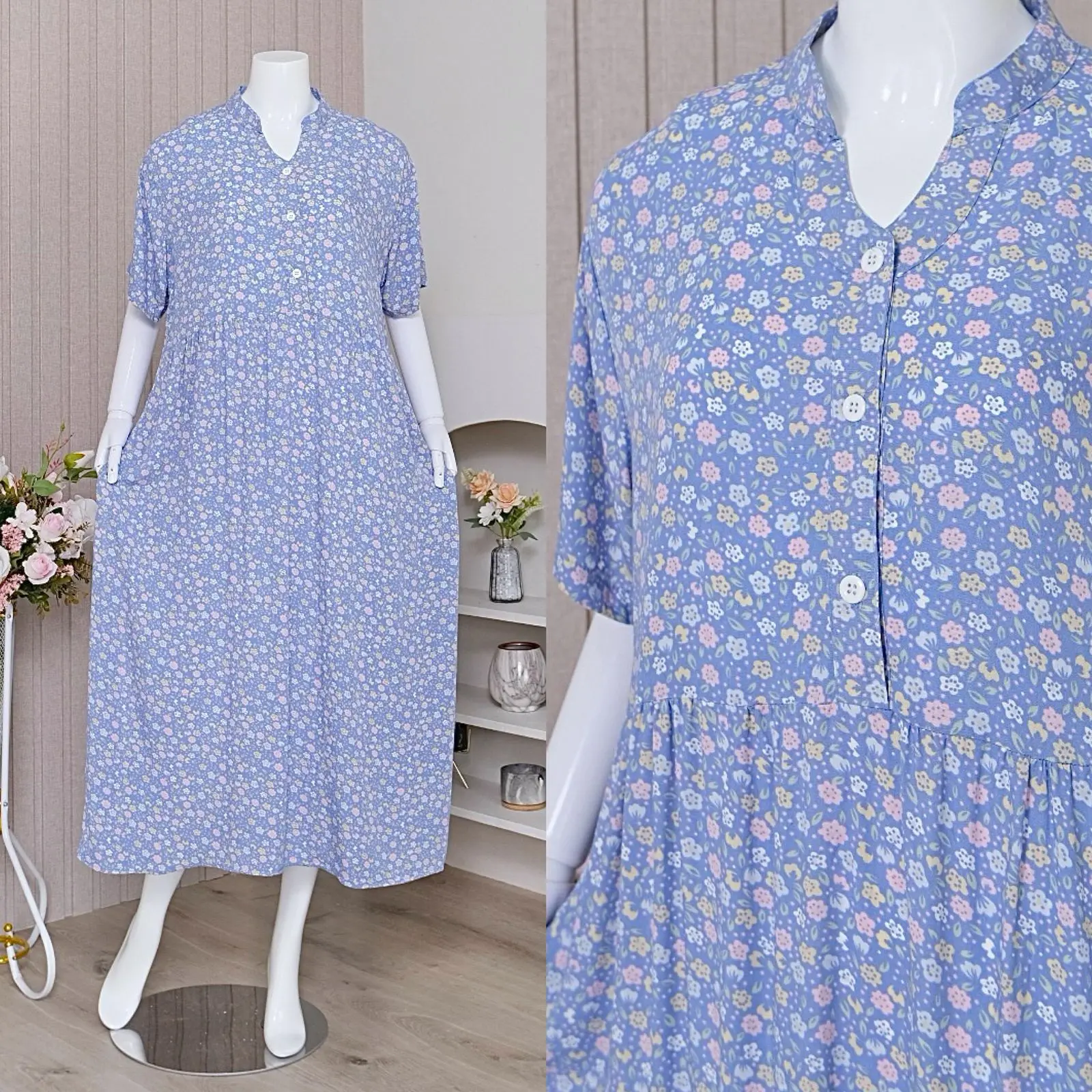 Delina Dress Cantik Lembut Lengan Pendek Kancing Naomi Series | LD 120 Busui Bumil