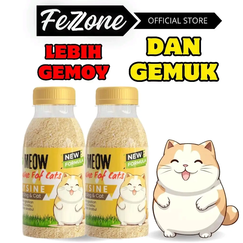 LYSINE Meow dan 50 gram LISIN LYSIN LISINE LEUSIN SUPLEMEN VITAMIN KUCING ANJING UDANG IKAN SAPI dan AYAM FEZONE