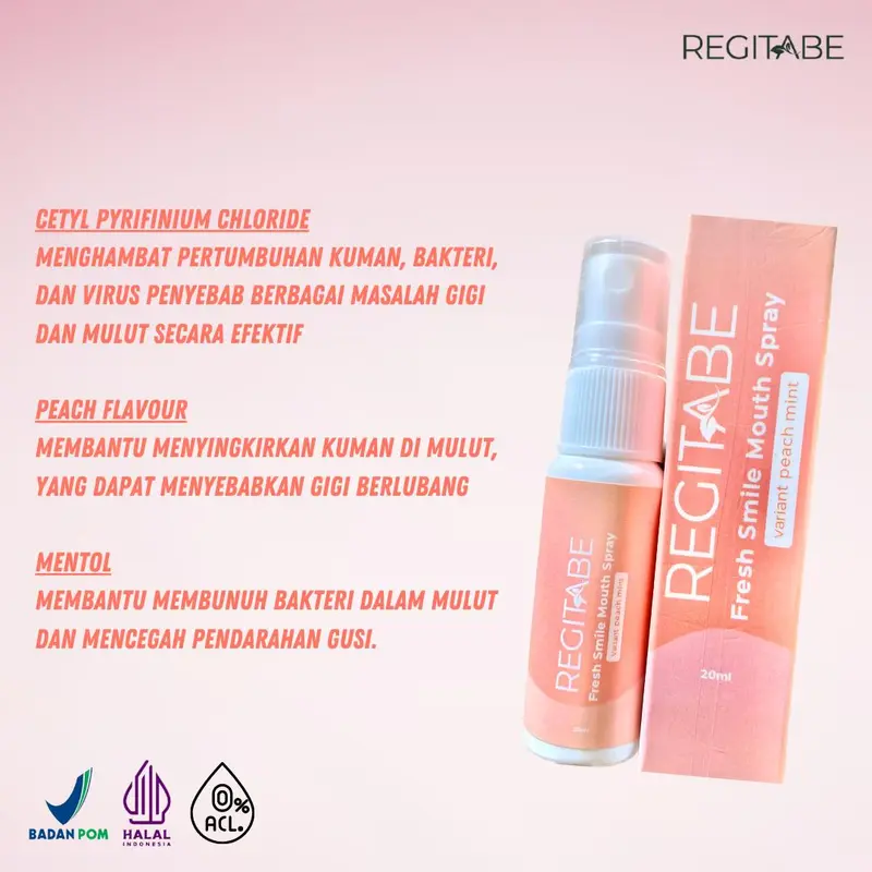 Regitabe Mounth Spray Penyegar Nafas Pewangi Mulut Spray Rasa Peach Mint 1